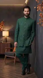 Bottle Green Prince Coat with Handmade Embroidery (P 11 )