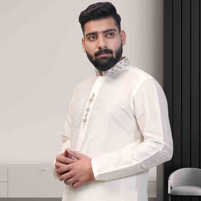 Off White Raw Silk Kurta Pajama (KP 4) - Image 7