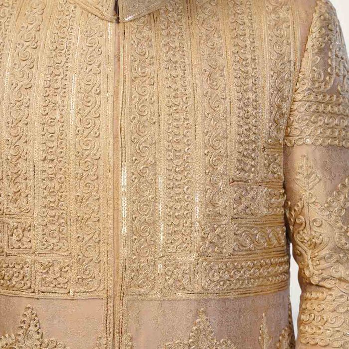 Golden Jamawar Sherwani (S 11) - Image 5