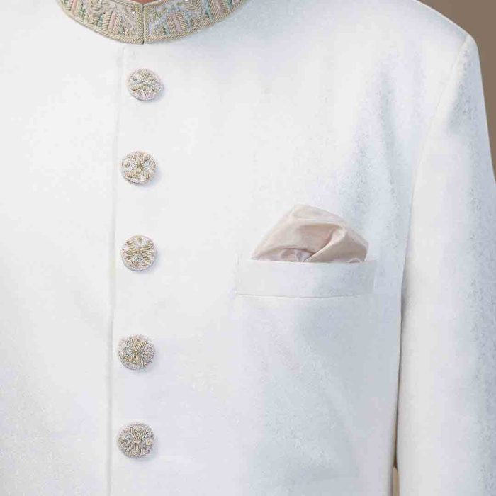 Off -White Handmade Embroidered Sherwani (S 1) - Image 5