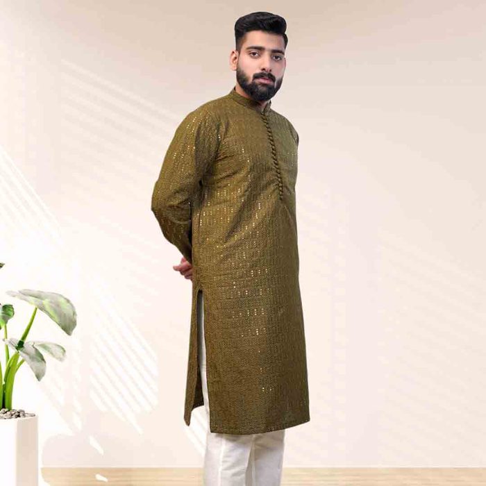 Mehndi Green Embroidered Silk Kurta Pajama (KP 2) - Image 5