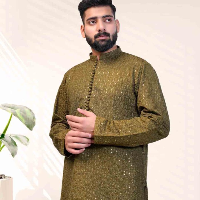 Mehndi Green Embroidered Silk Kurta Pajama (KP 2) - Image 1