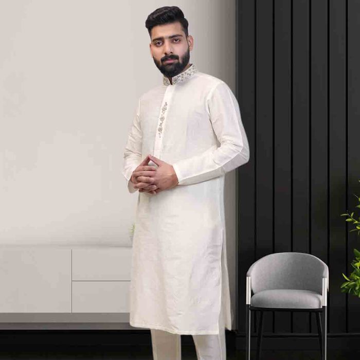 Off White Raw Silk Kurta Pajama (KP 4) - Image 1