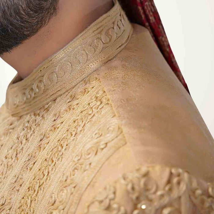 Golden Jamawar Sherwani (S 11) - Image 6