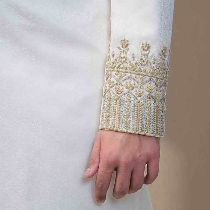 Off -White Handmade Embroidered Sherwani (S 1) - Image 6