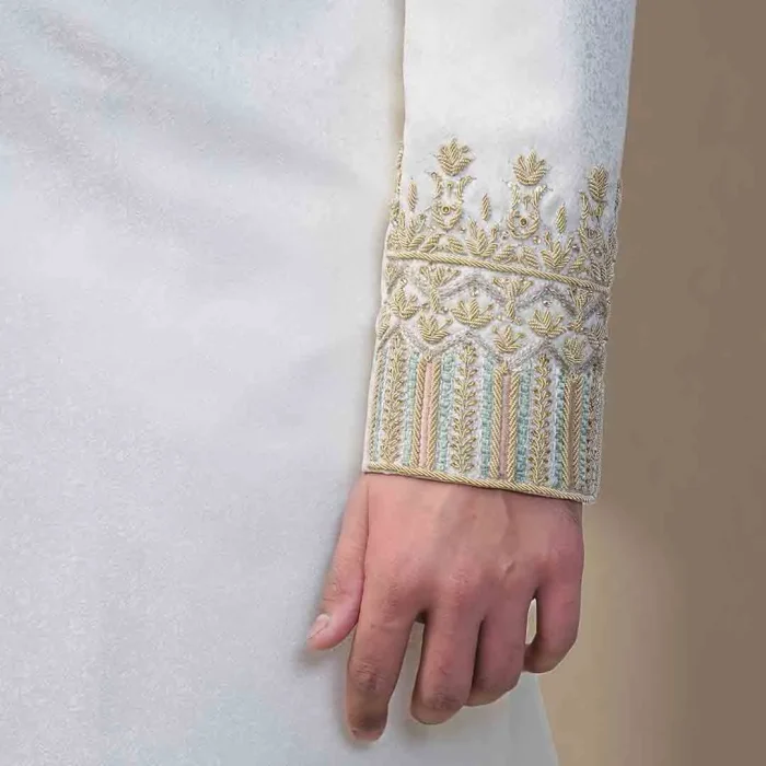 Off -White Handmade Embroidered Sherwani (S 1)