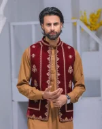 Maroon Embroidered Waist Coat
