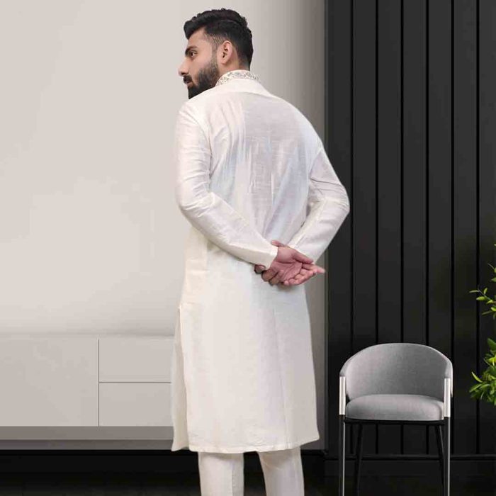 Off White Raw Silk Kurta Pajama (KP 4) - Image 2