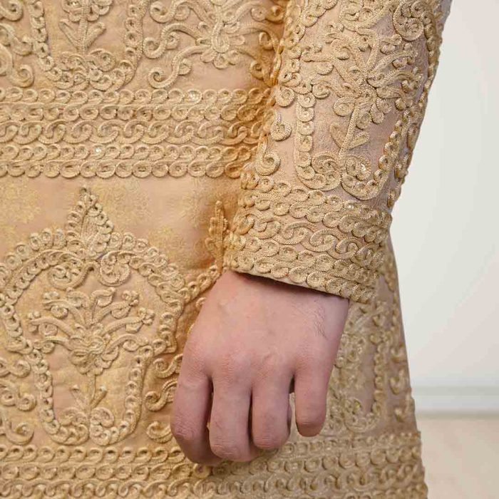 Golden Jamawar Sherwani (S 11) - Image 2