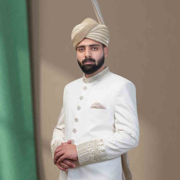Off -White Handmade Embroidered Sherwani (S 1) - Image 2