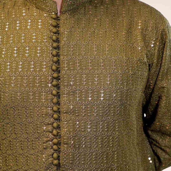 Mehndi Green Embroidered Silk Kurta Pajama (KP 2) - Image 2