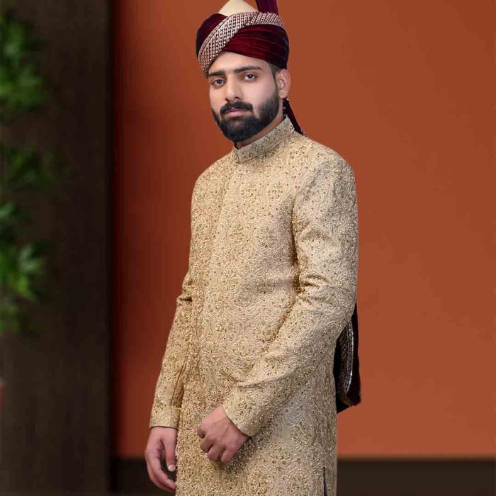 Golden Silk Sherwani (S 13) - Image 4