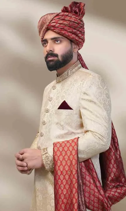 Dull Gold Embroidered Sherwani (S 12)