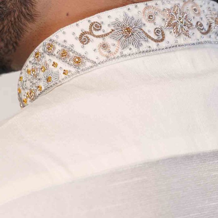 Off White Raw Silk Kurta Pajama (KP 4) - Image 3