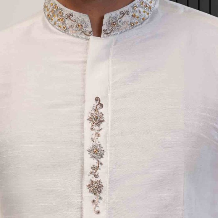 Off White Raw Silk Kurta Pajama (KP 4) - Image 4