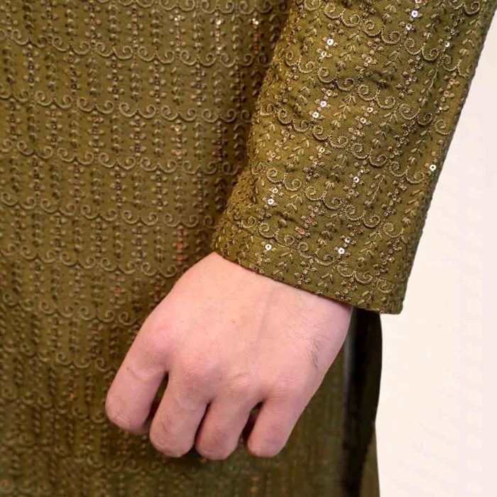 Mehndi Green Embroidered Silk Kurta Pajama (KP 2) - Image 4