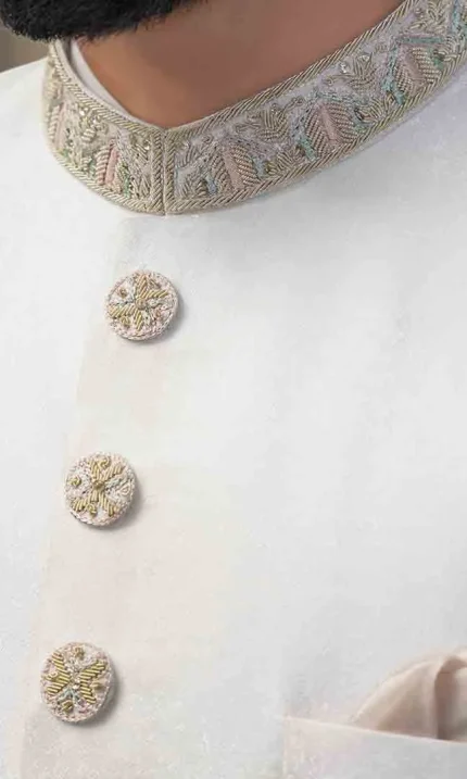 Off -White Handmade Embroidered Sherwani (S 1)
