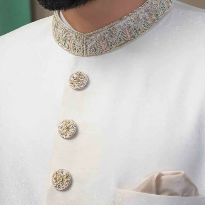 Off -White Handmade Embroidered Sherwani (S 1)