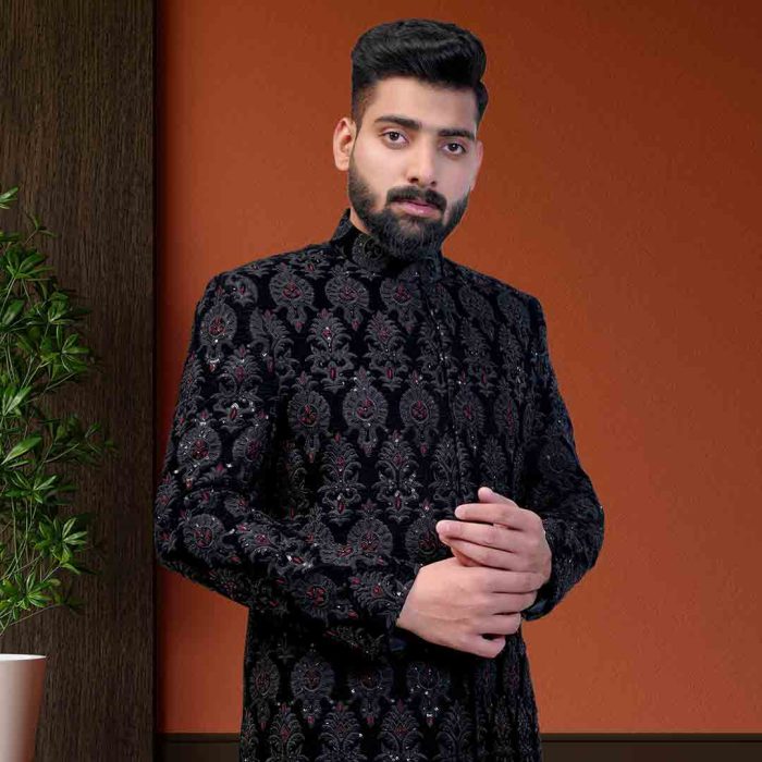 Black Velvet Sherwani (S 16) - Image 3