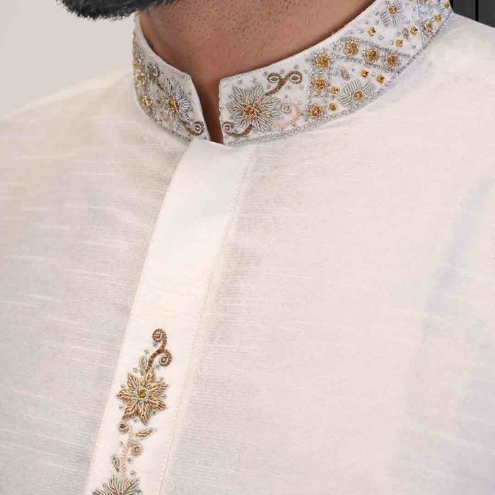 Off White Raw Silk Kurta Pajama (KP 4) - Image 5