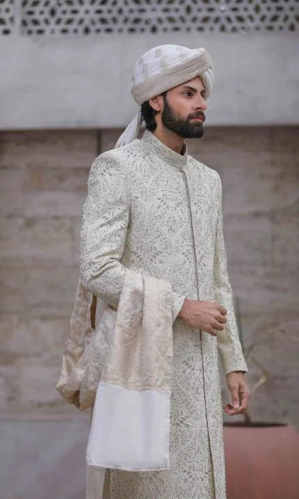 Luxury Pistachio Sherwani – Handmade Embroidery