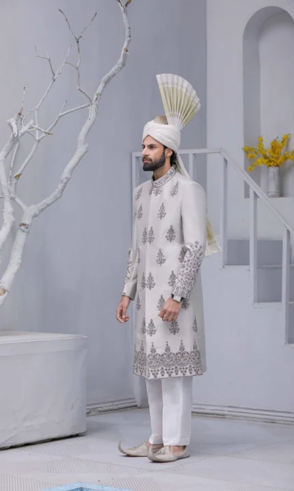 Korean Silk Grey Sherwani (S 7)