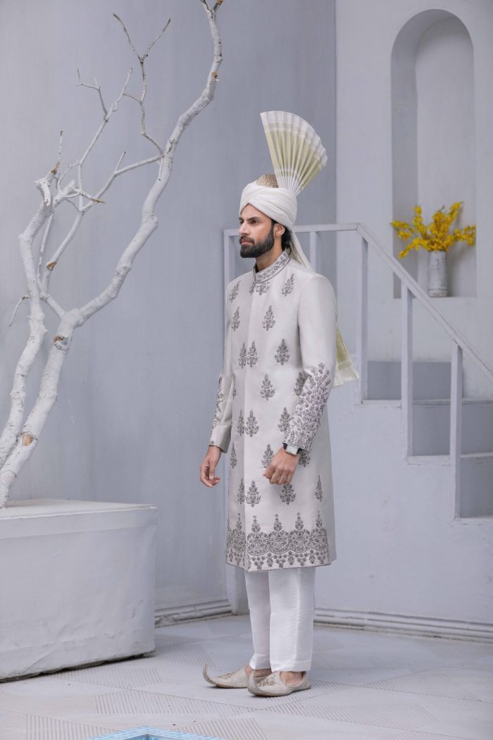 Korean Silk Grey Sherwani (S 7) - Image 1