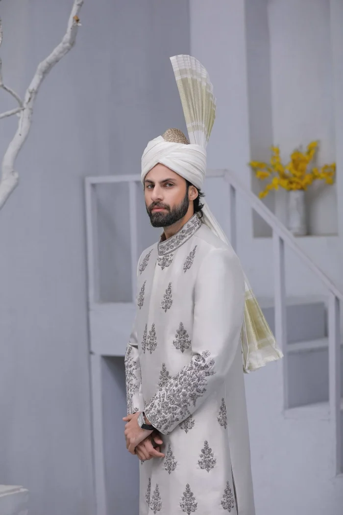 Korean Silk Grey Sherwani (S 7)