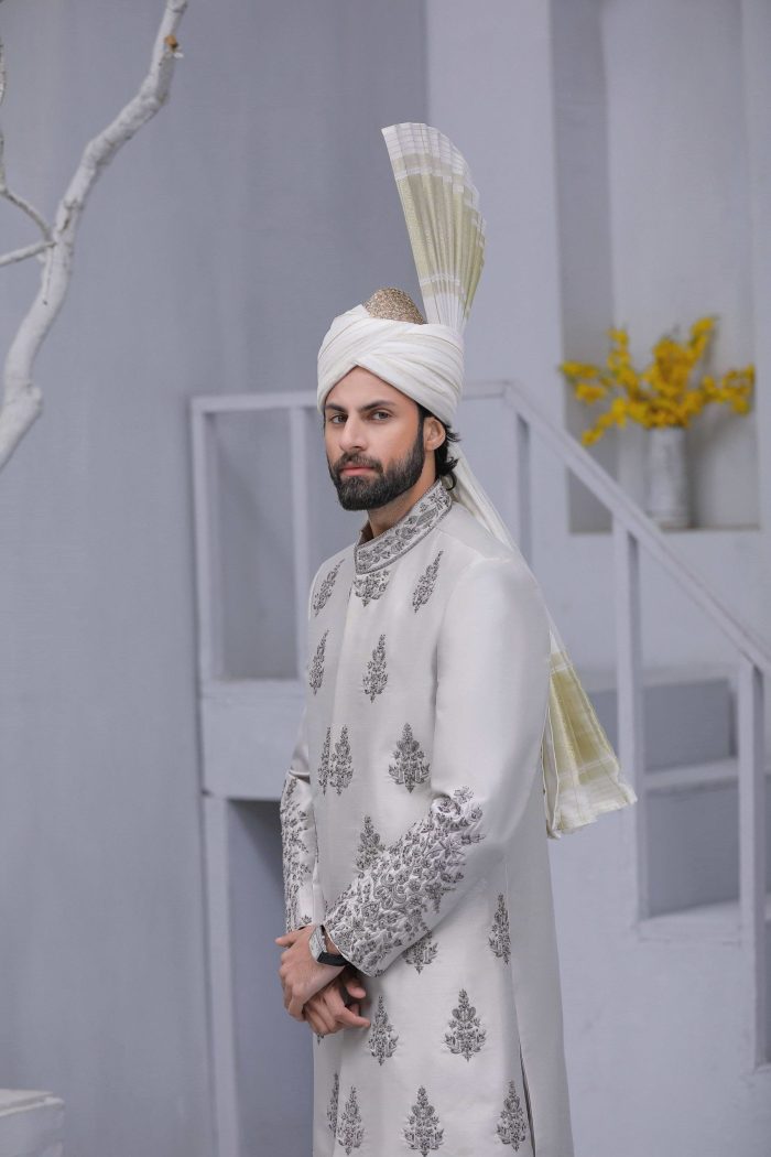 Korean Silk Grey Sherwani (S 7) - Image 3