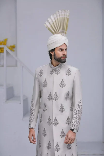 Korean Silk Grey Sherwani (S 7)