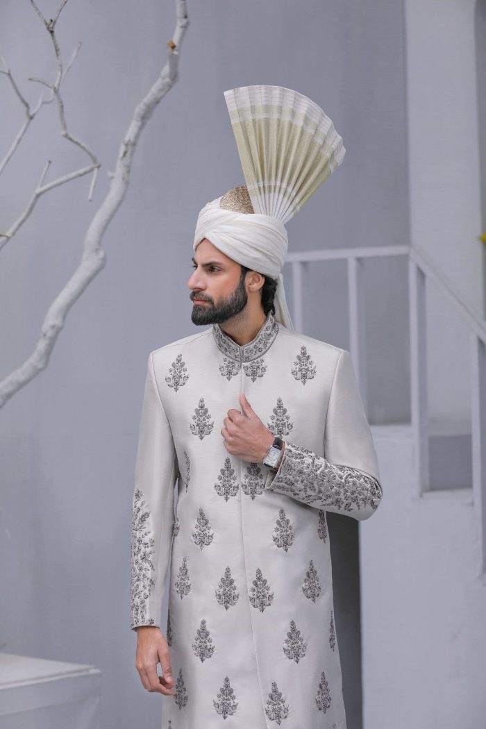 Korean Silk Grey Sherwani (S 7) - Image 5