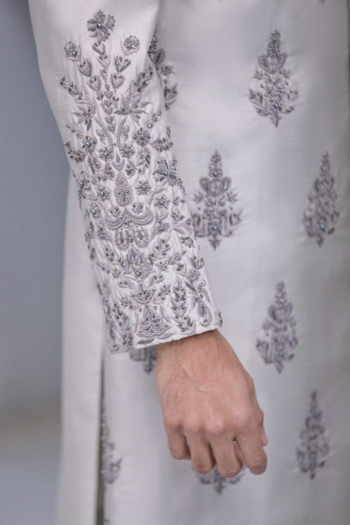 Korean Silk Grey Sherwani (S 7) - Image 6