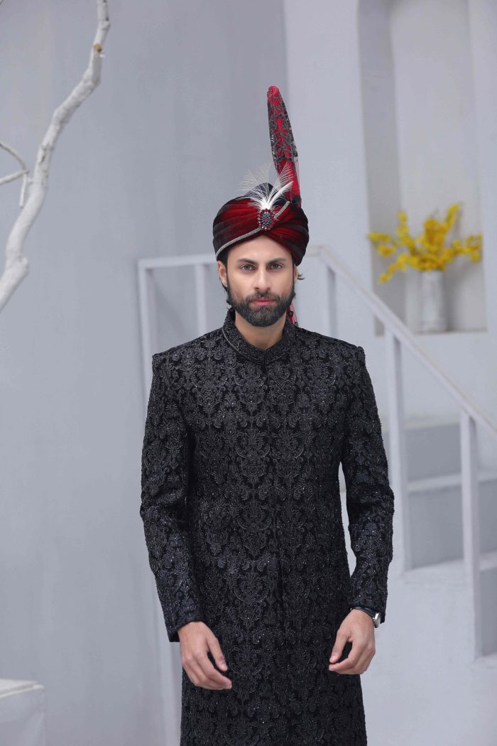 Classic Black Embroidered Sherwani (S 3) - Image 4