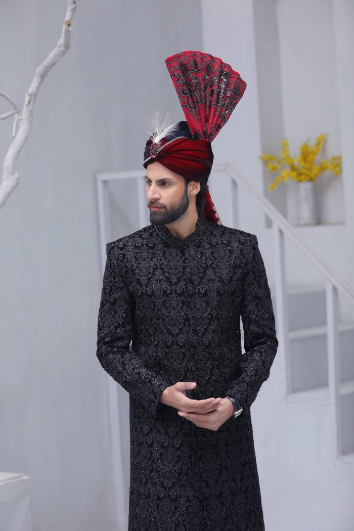Classic Black Embroidered Sherwani (S 3) - Image 5
