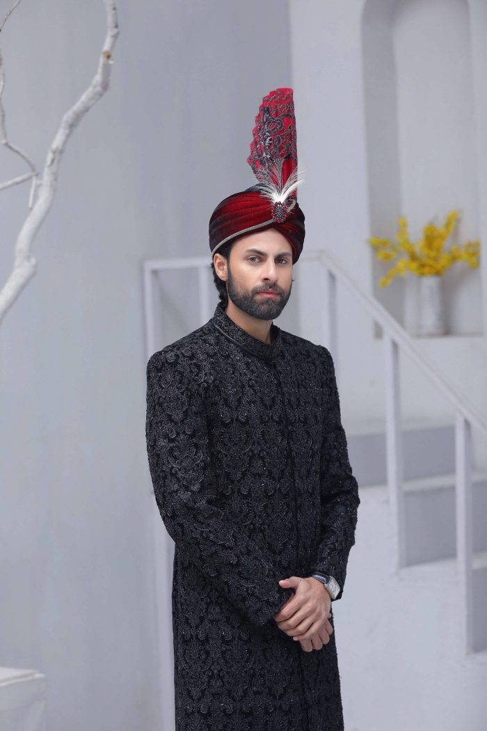Classic Black Embroidered Sherwani (S 3) - Image 6