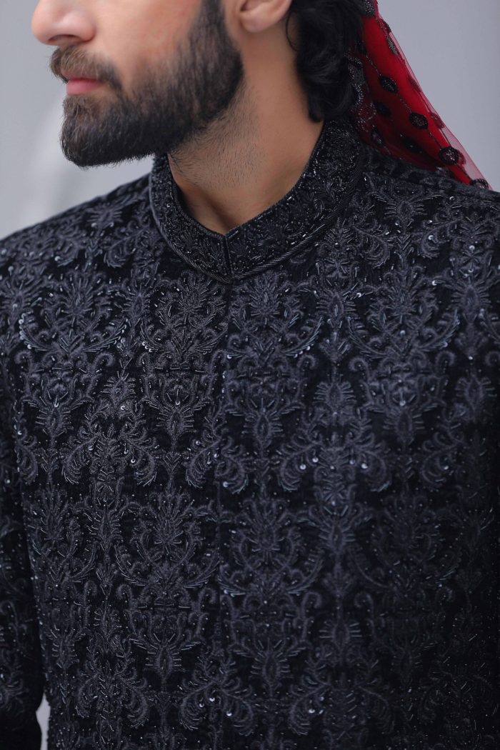 Classic Black Embroidered Sherwani (S 3) - Image 7
