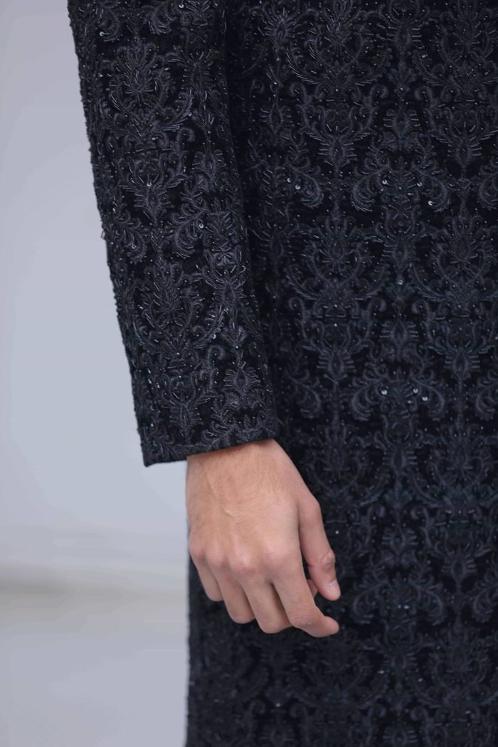 Classic Black Embroidered Sherwani (S 3) - Image 8