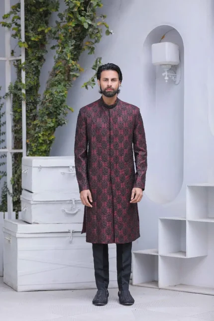 Black & Maroon Sherwani (S 8)