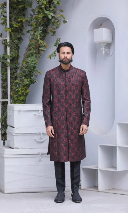 Black & Maroon Sherwani (S 8)