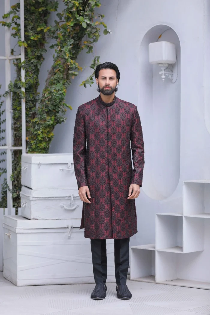 Black & Maroon Sherwani (S 8)