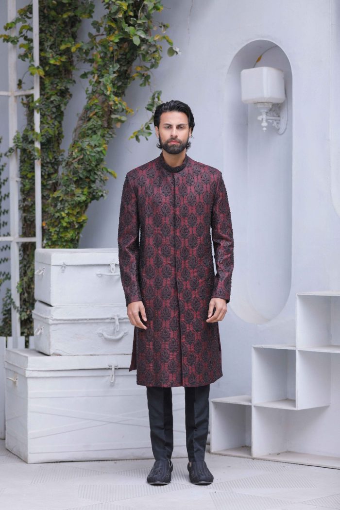 Black & Maroon Sherwani (S 8) - Image 1