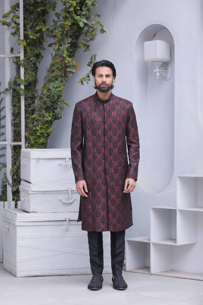 Black & Maroon Sherwani (S 8) - Image 3