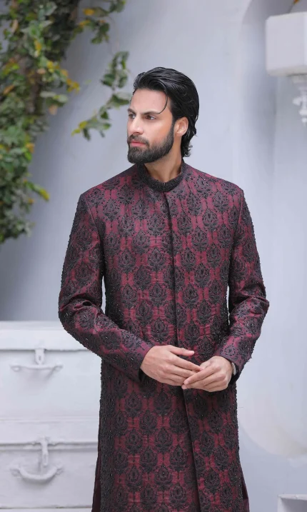 Black & Maroon Sherwani (S 8)