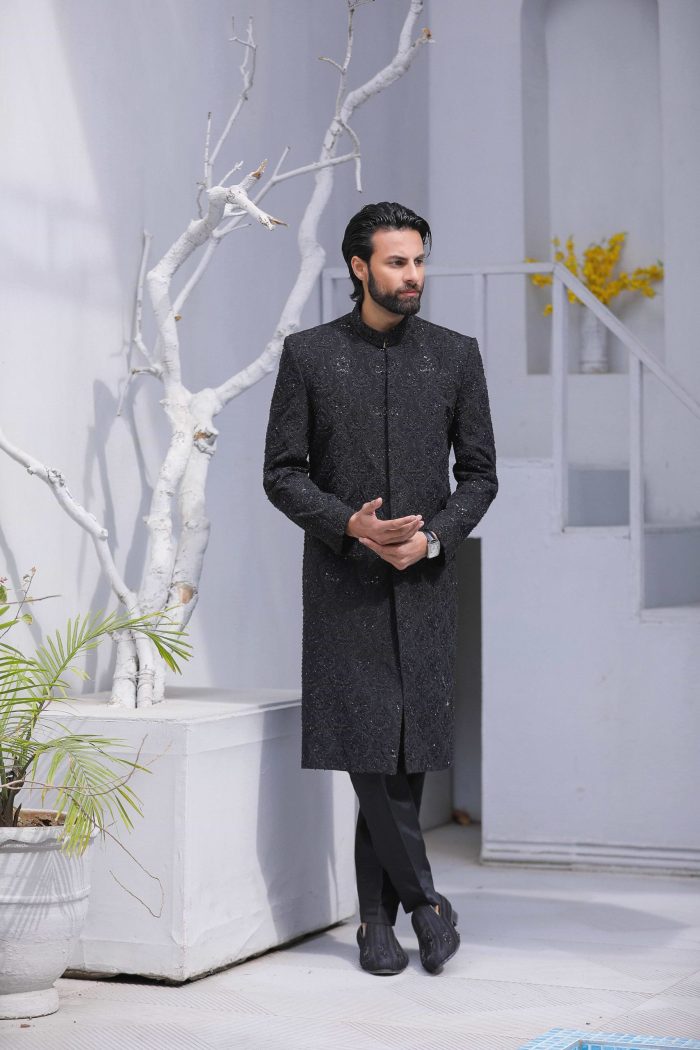 Black Sherwani & Royal Shawl (S 5) - Image 9