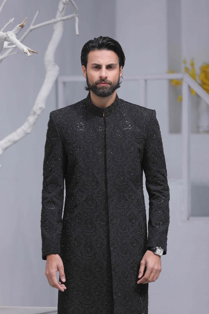 Black Sherwani & Royal Shawl (S 5) - Image 12