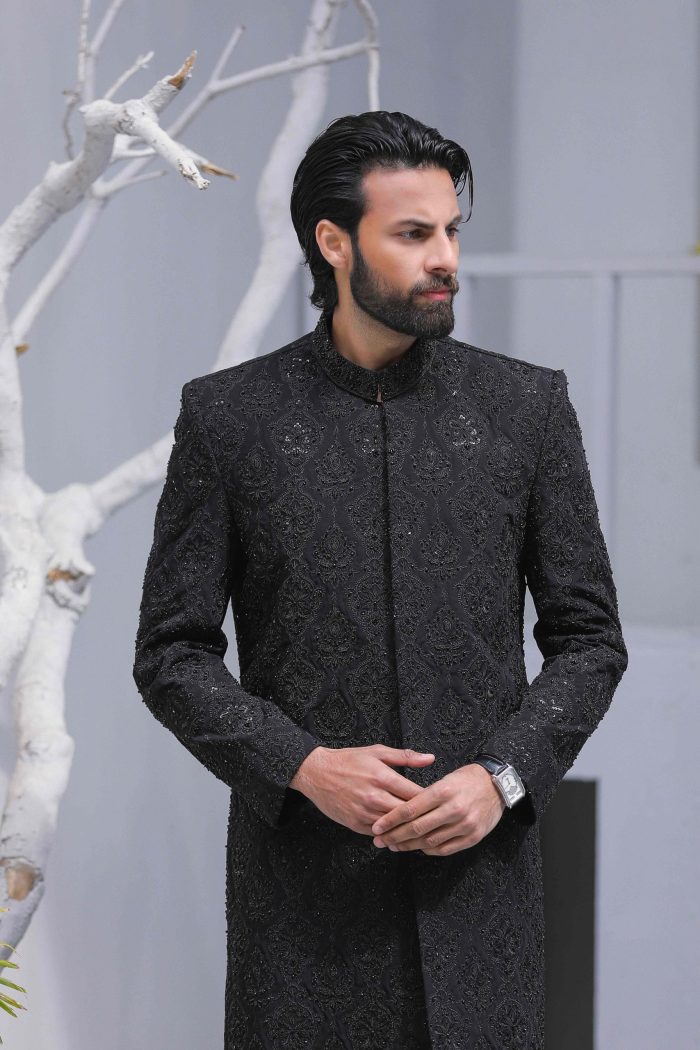 Black Sherwani & Royal Shawl (S 5) - Image 3