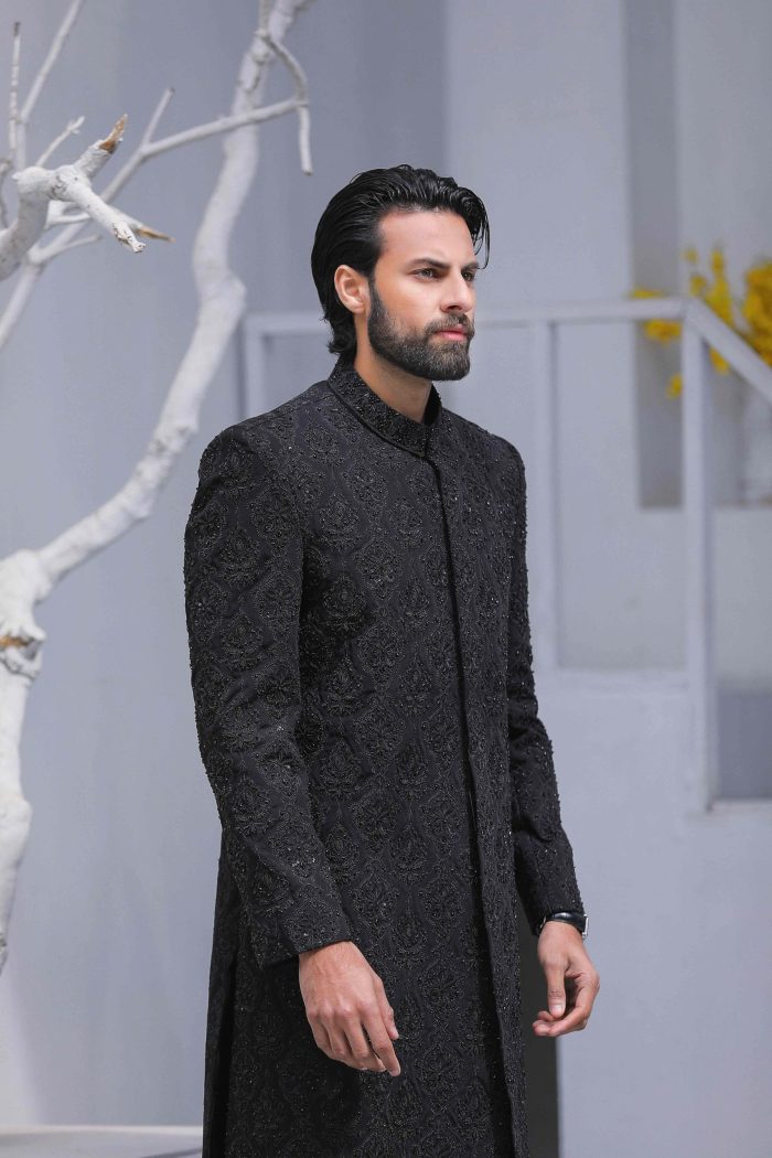 Black Sherwani & Royal Shawl (S 5) - Image 4