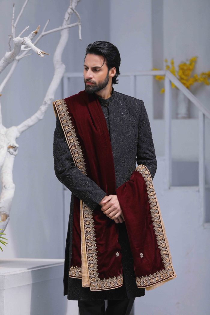 Black Sherwani & Royal Shawl (S 5) - Image 1