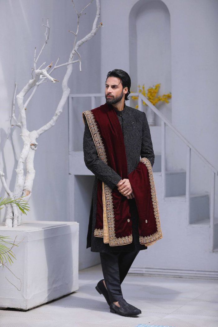 Black Sherwani & Royal Shawl (S 5) - Image 8