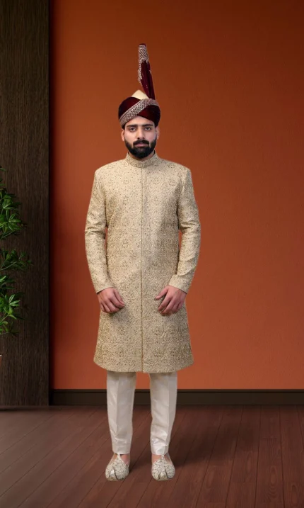 Golden Silk Sherwani (S 13)